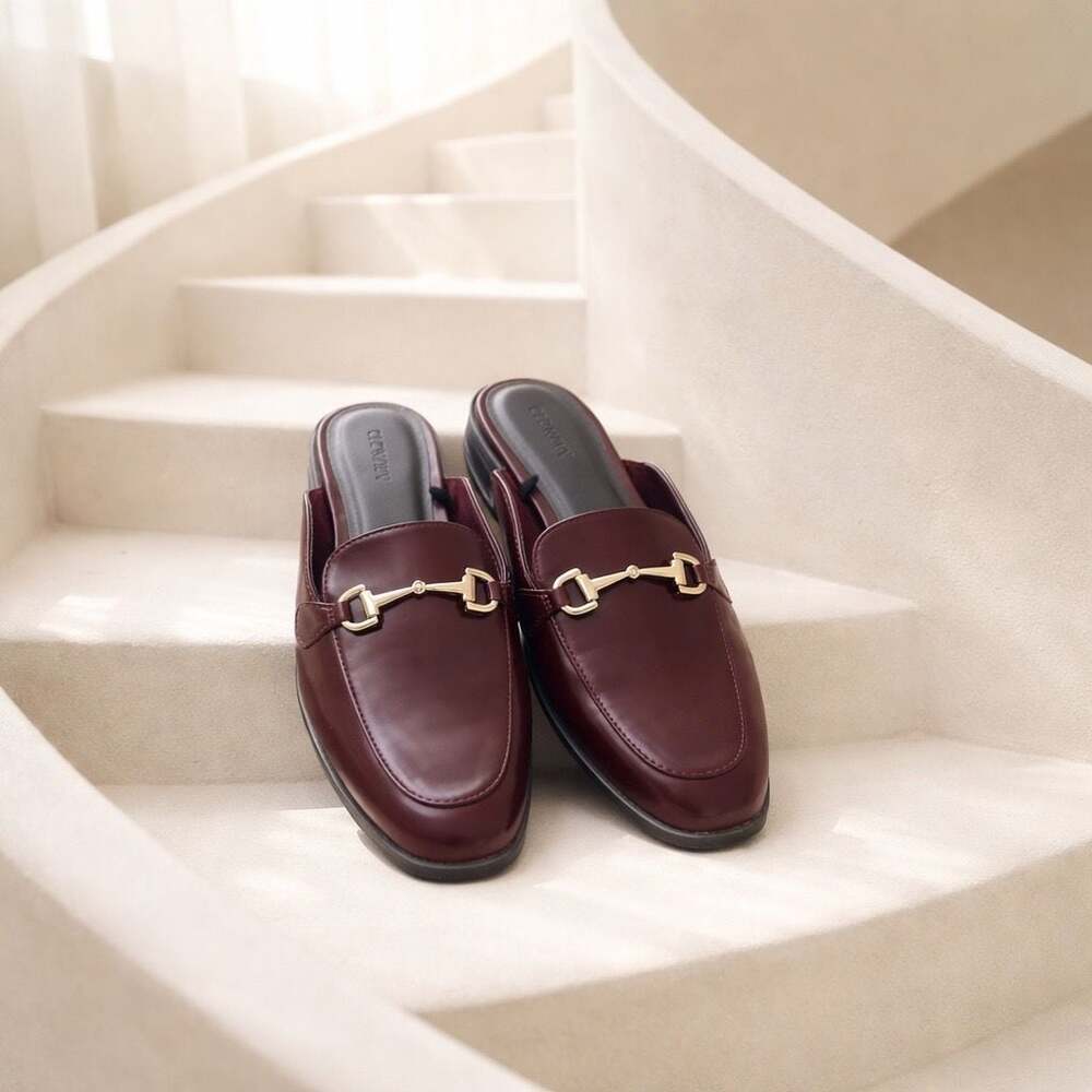 Old Navy Faux-Leather Horsebit Mule Loafers Burgundy